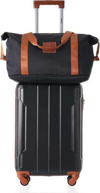 Merax Luggage Set 3 Piece Carry on Luggage, Lightweight Durable Suitcases with Spinner Wheels, Corner Guards (Black Brown, 20inch)