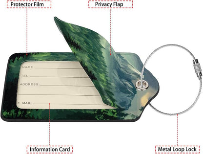 Foggy Mountains Landscape 2-Pack Luggage Tags for Suitcases,Leather Baggage Tag with Loop, Tags Private Name ID Labels for Women Girl Men Boys Travel Baggage Suitcase