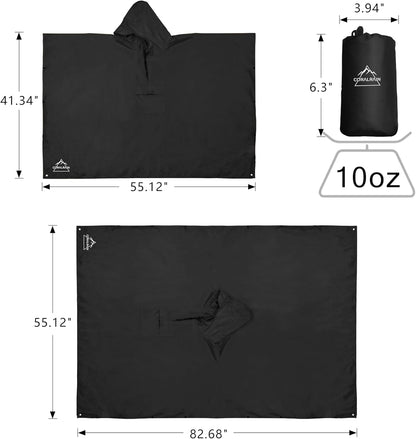 Coralrain Hooded Rain Poncho Lightweight Waterproof Unisex Raincoat Jacket with Pocket for Men Women Adult