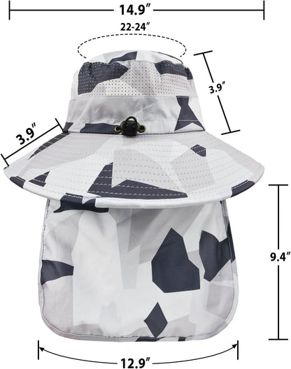 Sun Hats for Men Women Fishing Hat UPF 50+ Breathable Wide Brim Bucket Hats Summer UV Protection Safari Hat with Neck Flap