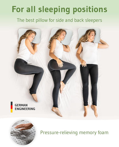Third of Life Travel Pillow with Activated Charcoal Memory Foam | Cervical Neck Pain Relief Pillow for Back & Side Sleepers | Aloe Vera Extract Viscose Pillowcase