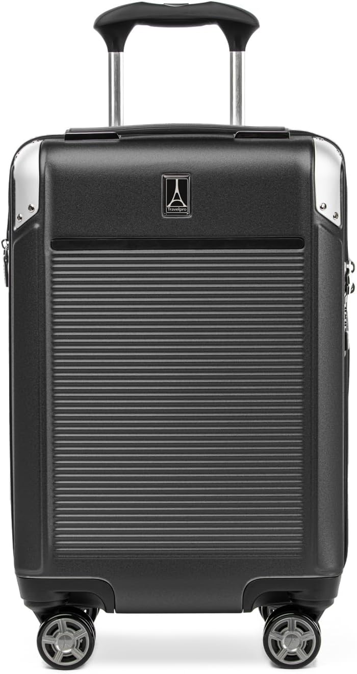 Travelpro Platinum Elite Hardside Expandable Carry on Luggage, 8 Wheel Spinner, TSA Lock, Hard Shell Polycarbonate Suitcase, Shadow Black, Compact Carry on 20-Inch