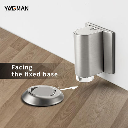 3 Pack Magnetic Door Stoppers Retractable Bottom of Door Holder No Drilling Mount Floor Door Stop with Screws and Adhesive Catch Door Keep Door Open Brushed Nickel BN-3