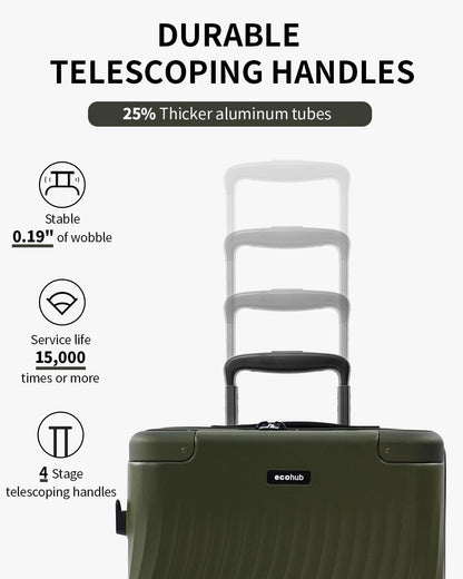 ECOHUB Hardside Expandable Carry On Luggage Sets, Recycled PC 20/24" Rolling Luggage Airline Approved with Spinner Wheels & TSA Lock, Lightweight Hardshell Travel Suitcase, 20+24 inch Carry-on Green