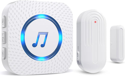 Door Chime,Wireless Door Open Alarm-SANJIE Door Entry Chime with 26 Chimes 5 Adjustable Volume Mute Mode for Business/Home/Store, Pool Alarm with 500ft Range LED Indicators, 1 Receivers + 1 Sensors