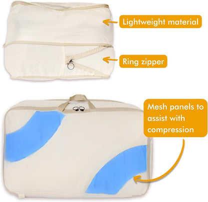2-pack XXL Comforter Storage Bag - Space Saving Compression Bag for Pillows, Blankets, Bedding -Collapsible Extra Large Mesh Packing Cube - Queen King (1 Med + 1 Large Combo)