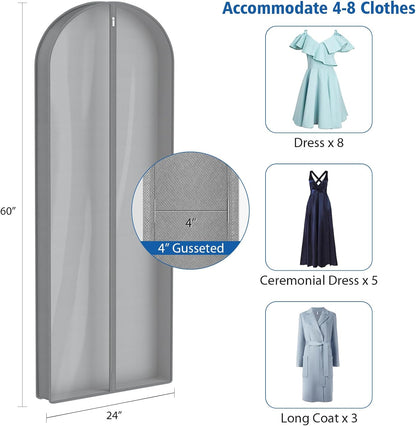 Zilink Luxury Breathable Fur Coat Storage Bags 60" Dress Bags for Gowns Long Mink Coat Garment Bag with 4" Gussted Wrinkle Free for Leather Jacket Fur Coats Puffy Dress Storage, Set of 4