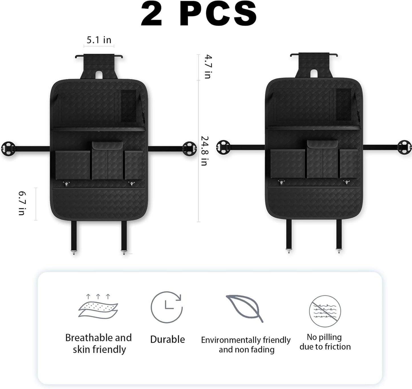 Car Seat Organizers,Multi-functional Back Seat Protectors, Storage Pouches, and Tray Holders (for Cars, Kids, Seat Back and Rear Seats) (Woven Black, 2 Pcs)