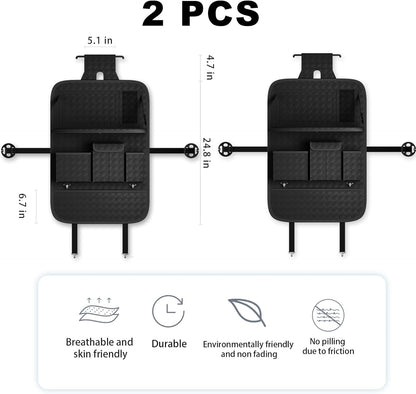 Car Seat Organizers,Multi-functional Back Seat Protectors, Storage Pouches, and Tray Holders (for Cars, Kids, Seat Back and Rear Seats) (Woven Black, 2 Pcs)