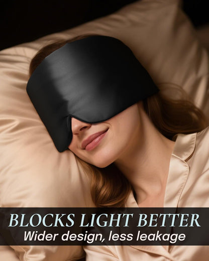 Zenssia Satin Sleep Mask for Women and Men, Lightweight Padded Eye Mask with Adjustable Strap, Comfort Blackout for Travel and Nap - Black