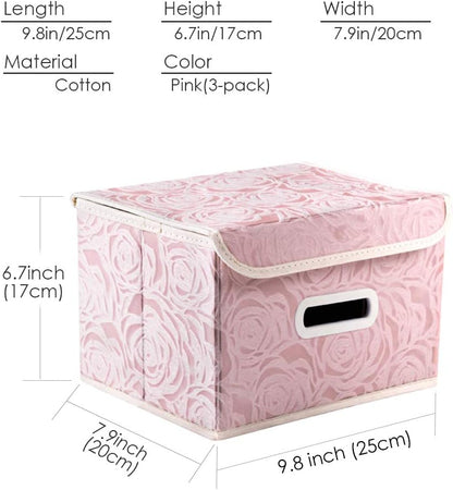 PRANDOM Collapsible Storage Boxes with Lids Fabric Decorative Storage Bins Cubes Organizer Containers Baskets with Cover Handles Divider for Bedroom Closet Living Room 9.8x7.9x6.7 Inch 3 Pack