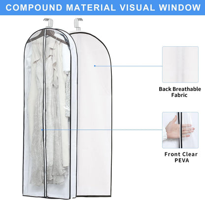 Clear Garment Storage with 4" Gusseted Hanging Covers - Durable, Transparent Protectors for Long Coats, Gowns, Dresses - 24"x 60"x 4" / 6 Pack