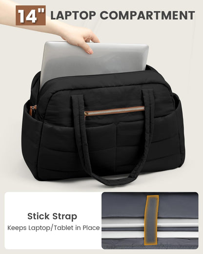 Travel Duffle Bag,Puffer Carry On Duffel Bag with Laptop Compartment Waterproof Overnight Weekender Bags for Women Large Hospital Tote Bags for Labor and Delivery(Medium,Black)