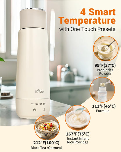 Bear Milk Warmer, Fast Water Warmer for Baby Formula with 10 Oz Large Capacity, Accurate 4 Temp Setting and Automaticlly Keep Warm, Portable Bottle Warmer(No Battery, 110V Only)