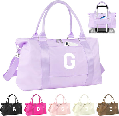 Daughter Niece Gifts for Teen Girl Kids, Initial Travel Duffel Bag Sports Gym Bag Personalized Gifts Weekender Bag，Monogram Overnight Bag Cute Dance Bag Birthday Bridesmaid Gifts for Women(Purple, G)