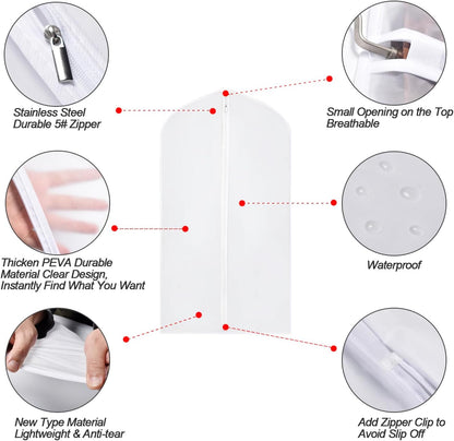 Garment Bags for Hanging Clothes 24''X48'' Suit Bags for Closet Storage (Pack of 6) Plastic Waterproof Suit Cover Bags with Zipper for Coats, Jackets, Shirts