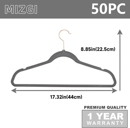 MIZGI Premium Velvet Hangers (50 Pack) Heavy Duty Non Slip Felt Hangers Gray,Rose Gold 360 Degree Swivel Hooks,Space Saving Clothes Hanger,Durable Strong Hanger for Suits,Coats,Pants & Dress