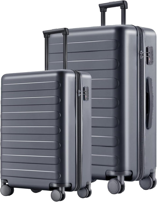 Carry on Luggage 22 X 14 X 9 Airline Approved, 20 Inch Luggage for 3-5 Days Travel, Double Spinner Wheels, 100% Hardshell PC, TSA Lock (02-Grey (Basic), Set 2PCS (20-Inch/28-Inch))