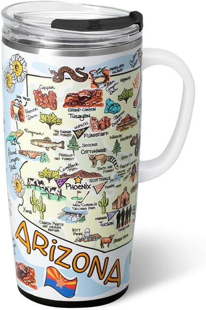 Swig Life 22oz Travel Mug, Insulated Tumbler with Handle and Lid, Travel Coffee Mug, Cup Holder Friendly, Stainless Steel 22 oz Tumbler, Reusable Insulated with Lid (Arizona)