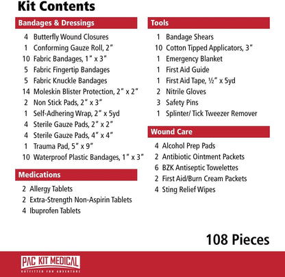 Pac-Kit Trailblazer 3 Outdoor First Aid Kit for Hiking, Camping and Outdoor Travel, 108 Pieces