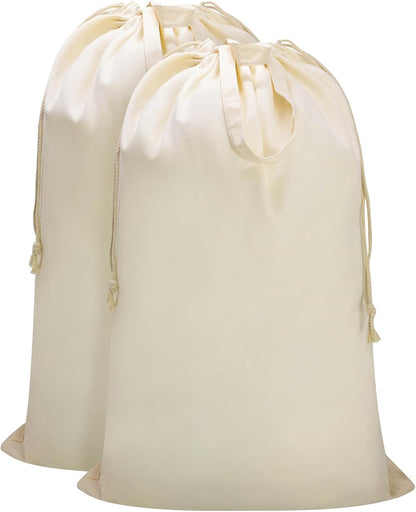 Canvas Laundry Bag with Handles & Drawstring 23.6"x35", Dirty Clothes Travel Bag, Heavy Duty Washable Cotton Laundry Sack for Travel, Camp, College (2 Pack)