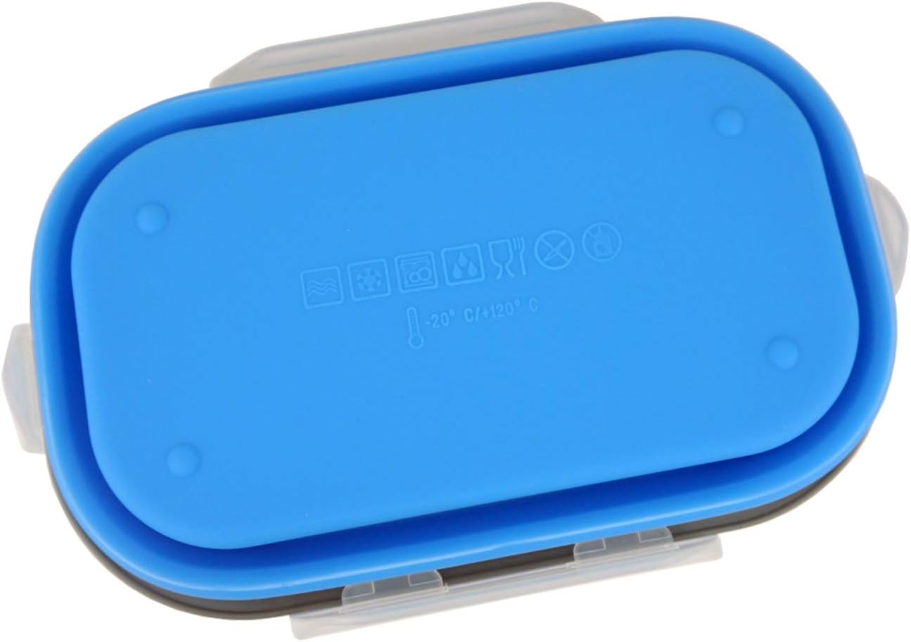 CARTINTS 800ml Collapsible Bento Lunch Box, Silicone Food Storage Container, with Leakproof Lids and Spoon, Microwave Freezer Safe, Blue