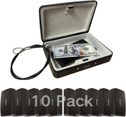 SEPOX 10Pcs Portable Security Case Lock Box Steel, Personal Travel Safe Storage Cabinet for Small Item, with 3 Ft Security Cable& Ressetable Combination Lock for Office, Car, Sports, Water Resistant