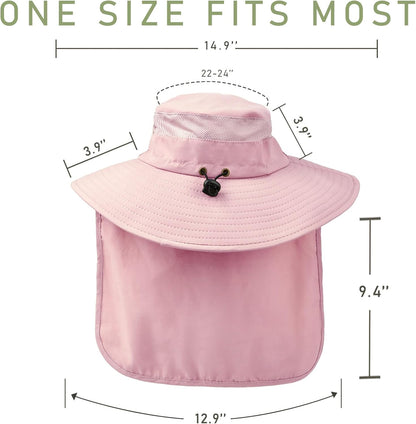 Fishing Hat Breathable Wide Brim Sun Hats with Neck Flap Bucket Hat Outdoor Safari Hat for Men Women UPF 50+ Sun Protection