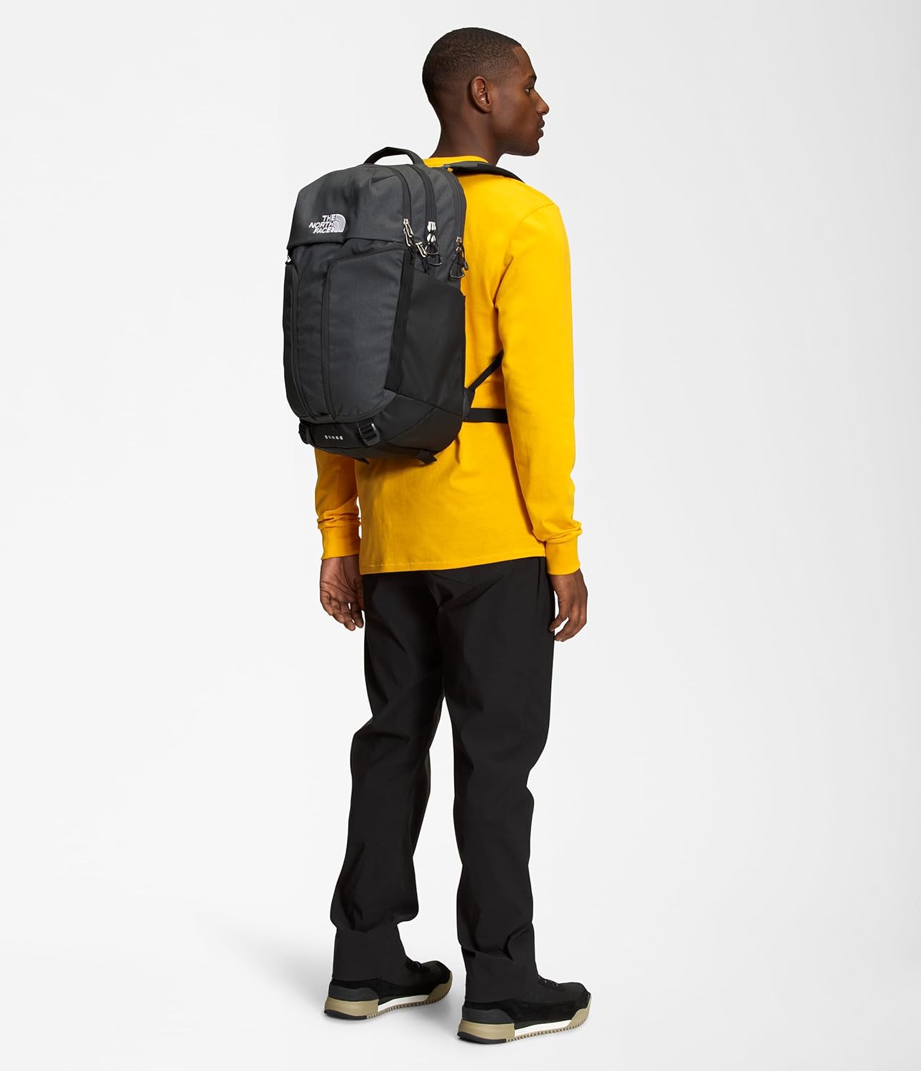 THE NORTH FACE Surge Commuter Laptop Backpack | Daypack with Water Repellent Finish, 16" Laptop Sleeve, Reflective Details, Asphalt Grey Light Heather/TNF Black-NPF, One Size