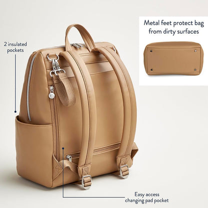 Itzy Ritzy Eras Diaper Bag Backpack – Large Capacity Backpack Diaper Bag Featuring Sleek Design, 15 Pockets, Changing Pad, Stroller Straps, and Luggage Sleeve (Chai)