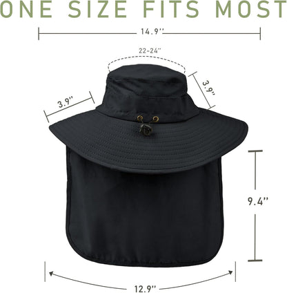 Fishing Hat Breathable Wide Brim Sun Hats with Neck Flap Bucket Hat Outdoor Safari Hat for Men Women UPF 50+ Sun Protection