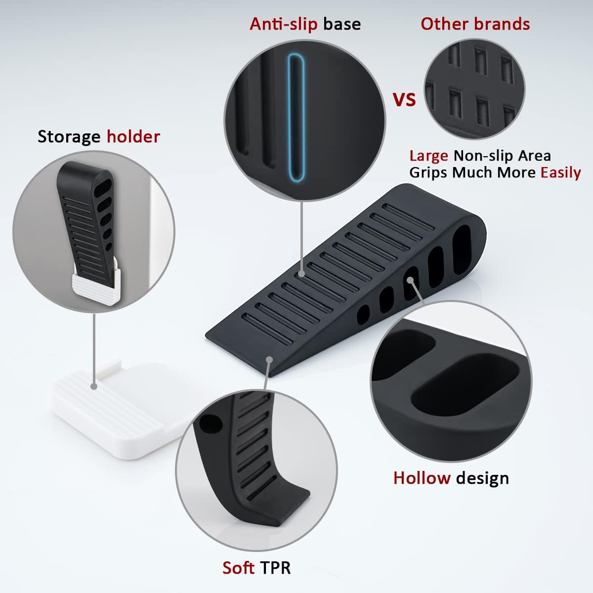 JQK Rubber Door Stopper Wedge, Black 9 Pack Soft TPR Premium Door Stops for Bottom of Heavy Duty Door on Tile, Concrete, Carpet, Wooden Floor, DSB61-BK-P9