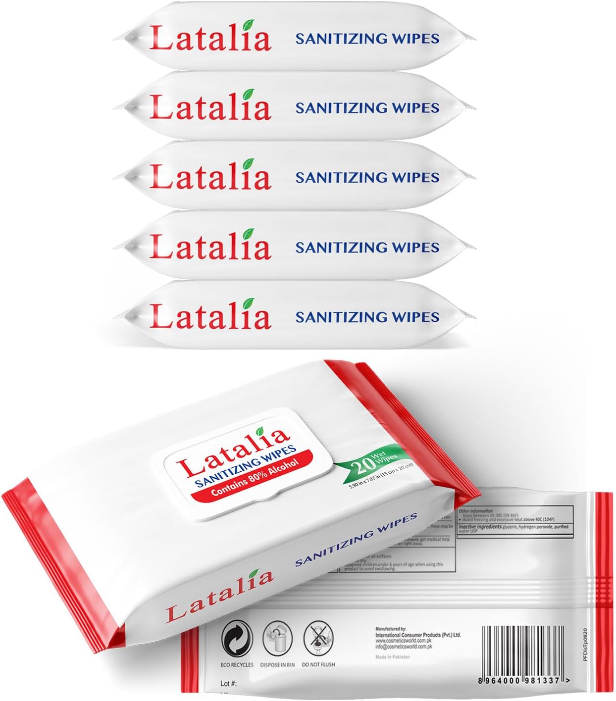 Hand Wipes | 80% Alcohol Hand Sanitizer Wipes for Hands & Face Moisturizing, Gentle, Convenient and Fragrance Free (Pack of 5, 20 Counts)