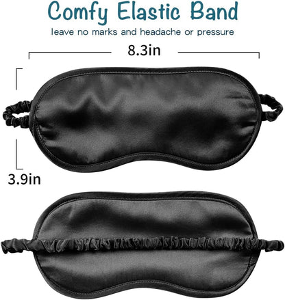 LULUSILK Mulberry Silk Sleep Eye Mask Blindfold with Elastic Strap Headband, Soft Eye Cover Eyeshade for Night Sleeping, Travel, Nap(Black), Pack of 1