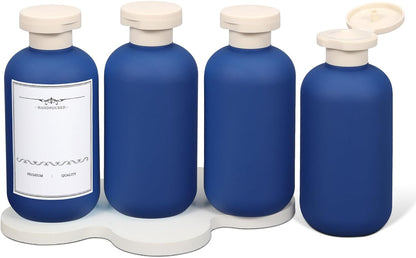 ASEVAT 6.7oz Airtight Plastic Travel Shampoo Bottles, Travel Shampoo and Conditioner Bottles Refillable, Empty Travel Size Shampoo Bottle, Hand Soap Dispenser for Vacation, Gym, Home(Navy)