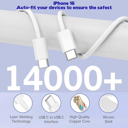 iPhone 17/16 Fast Charger Block,2 Pack 60W USB Charging Block 5-Port Charge Adapter for Apple iPhone Charger with 6FT USB C Woven Fast Charging Cable for iPhone17/16e/16Pro/15ProMax, iPad Pro/Air/Mini