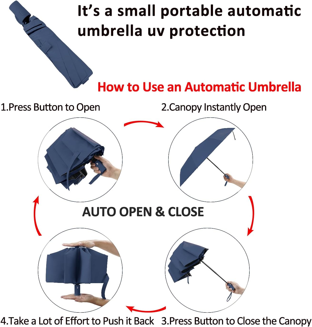 BAODINI Small UV Protection Travel Umbrella Compact for Rain and Sun UPF 50+ 41 inch Portable Umbrella for Women and Men