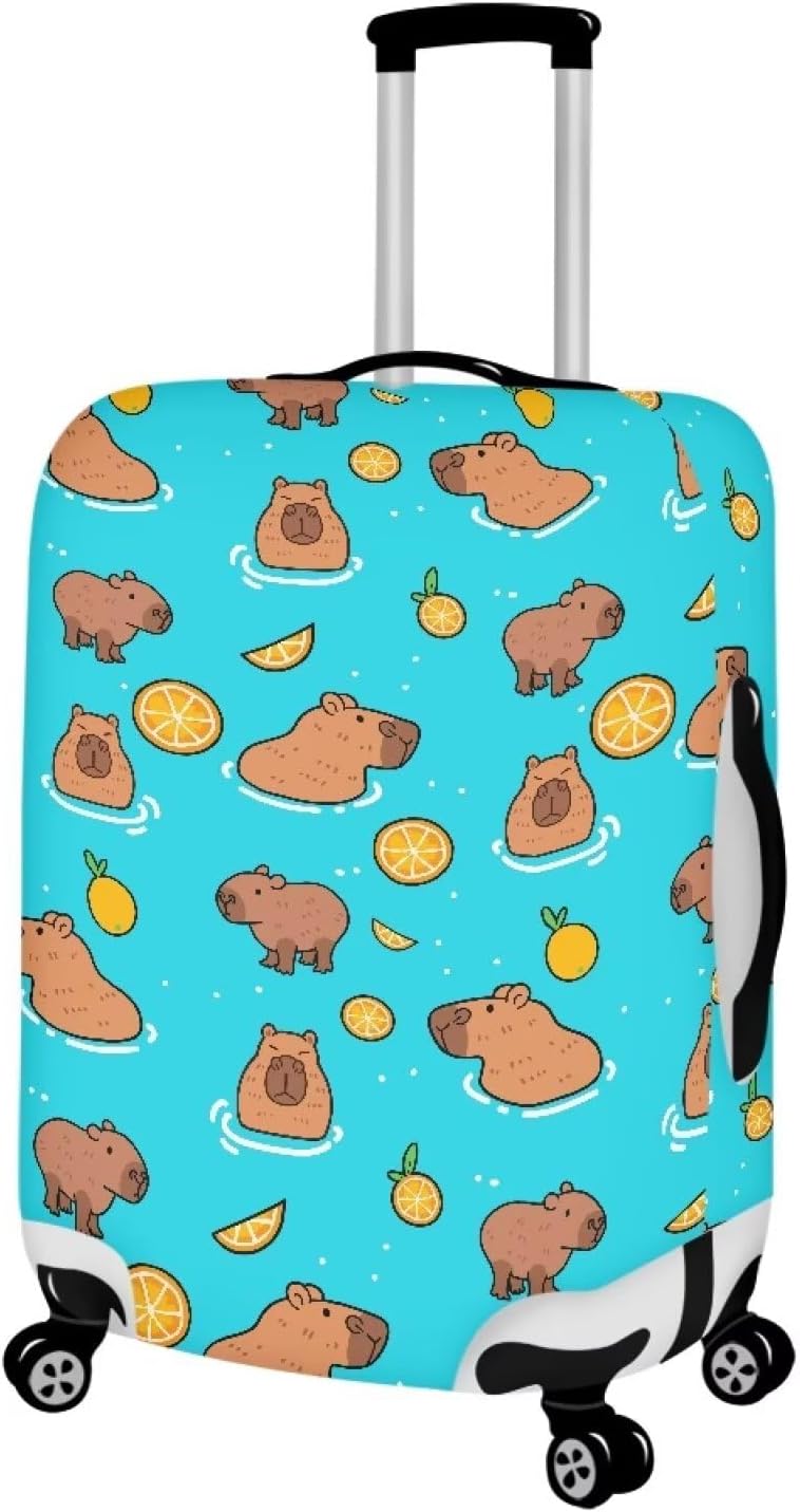 Capybara Suitcase Cover Elastic Luggage Covers for Suitcase Fit 30-32 Inch, Zip Closure Baggage Case Anti-Scratch Luggage Covers Protector Cute Cartoon Animal Baggage Cover