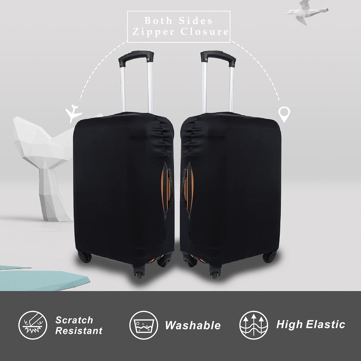 Explore Land Travel Luggage Cover Suitcase Protector Fits 23-26 Inch Case (Black, M)