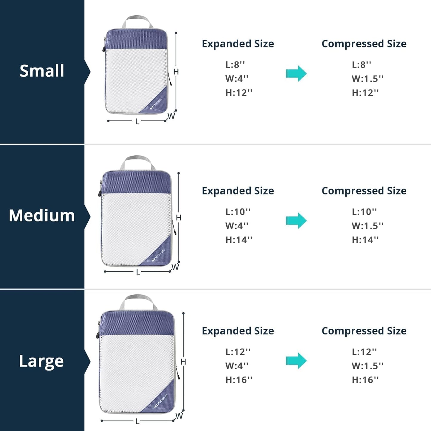 Compression Packing Cubes 6 Set, Compressible Space-Saving Packing Cubes for Travel - Compression Bags, Luggage Organizer, Travel Essentials for Women, Bluish Purple