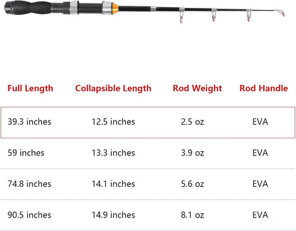Telescopic Collapsible Extendable Fishing Rod for Saltwater and Freshwater, Lightweight and Compact Design