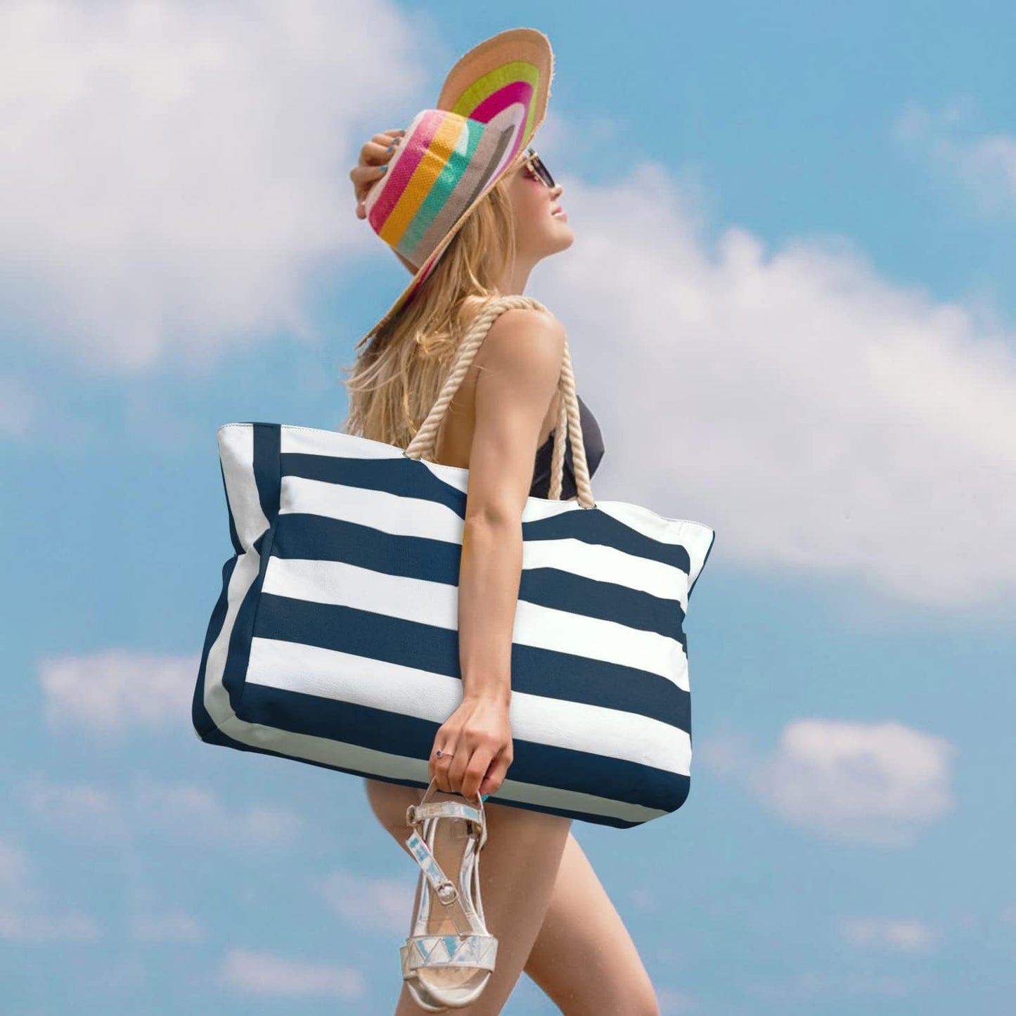 Becokan Beach Bags for Women Large Waterproof Beach Tote Bag Zipper Beach Bags Waterproof Sandproof Swim Pool Bag Large Tote