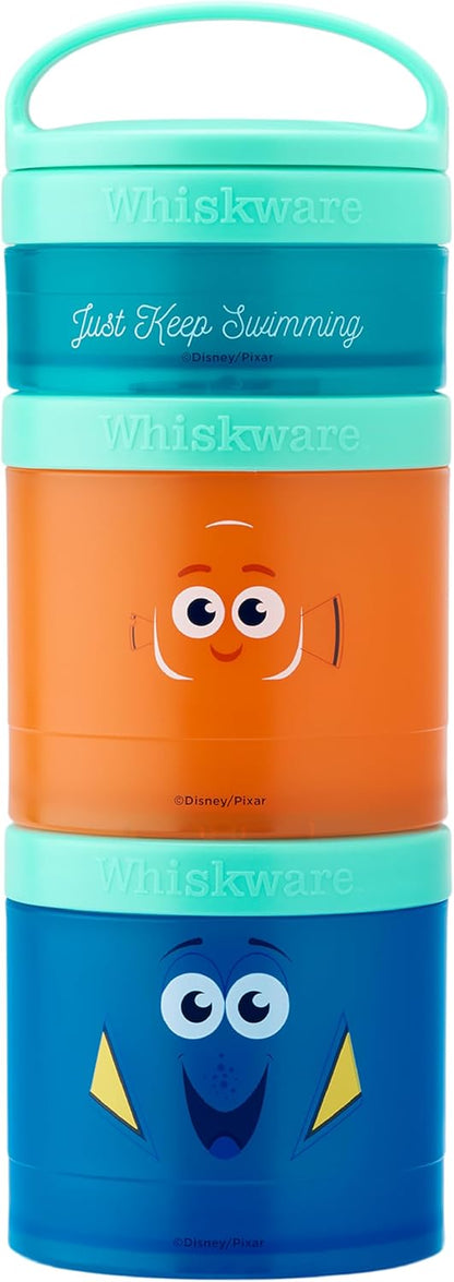 Whiskware Disney Pixar Stackable Snack Containers for Kids, 3 Stackable Snack Cups for School and Travel, Finding Nemo with Nemo and Dory