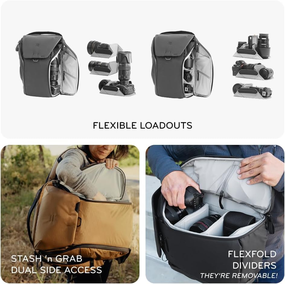Peak Design Everyday Backpack V3 20L, Eclipse, MagLatch Top, Dual Side Access, FlexFold Dividers, Fits 15" Laptop, For Camera Carry, Daily Commutes or Travel, Versatile Backpack for Men and Women