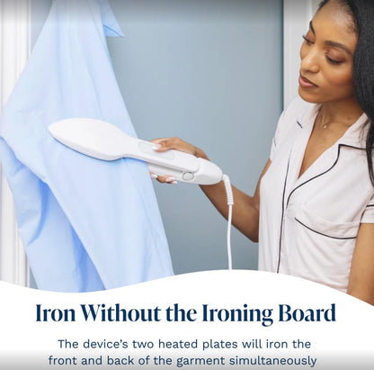 Nori Press Travel Steam Iron - Handheld Iron With Optional Steam Feature - No Ironing Board Required - Easy to Use w/ 6 Fabric Settings - Removes Wrinkles - User Manual Included -White