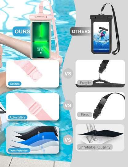 wellhouse Waterproof Phone Pouch, Waterproof Phone Case for iPhone 16 15 14 13 12 Pro Max XS Samsung, IPX8 3D Cellphone Dry Bag Beach Essentials (2 Pack - Luminous Blue & Pink7.0, 7 inch)