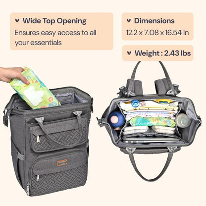 BabbleRoo Diaper Bag Backpack, Multifunction Large Bags with Changing Pad & Stroller Straps & Pacifier Case, Unisex Stylish Travel Back Pack Nappy Changing Bag for Moms Dads (Dark Gray)