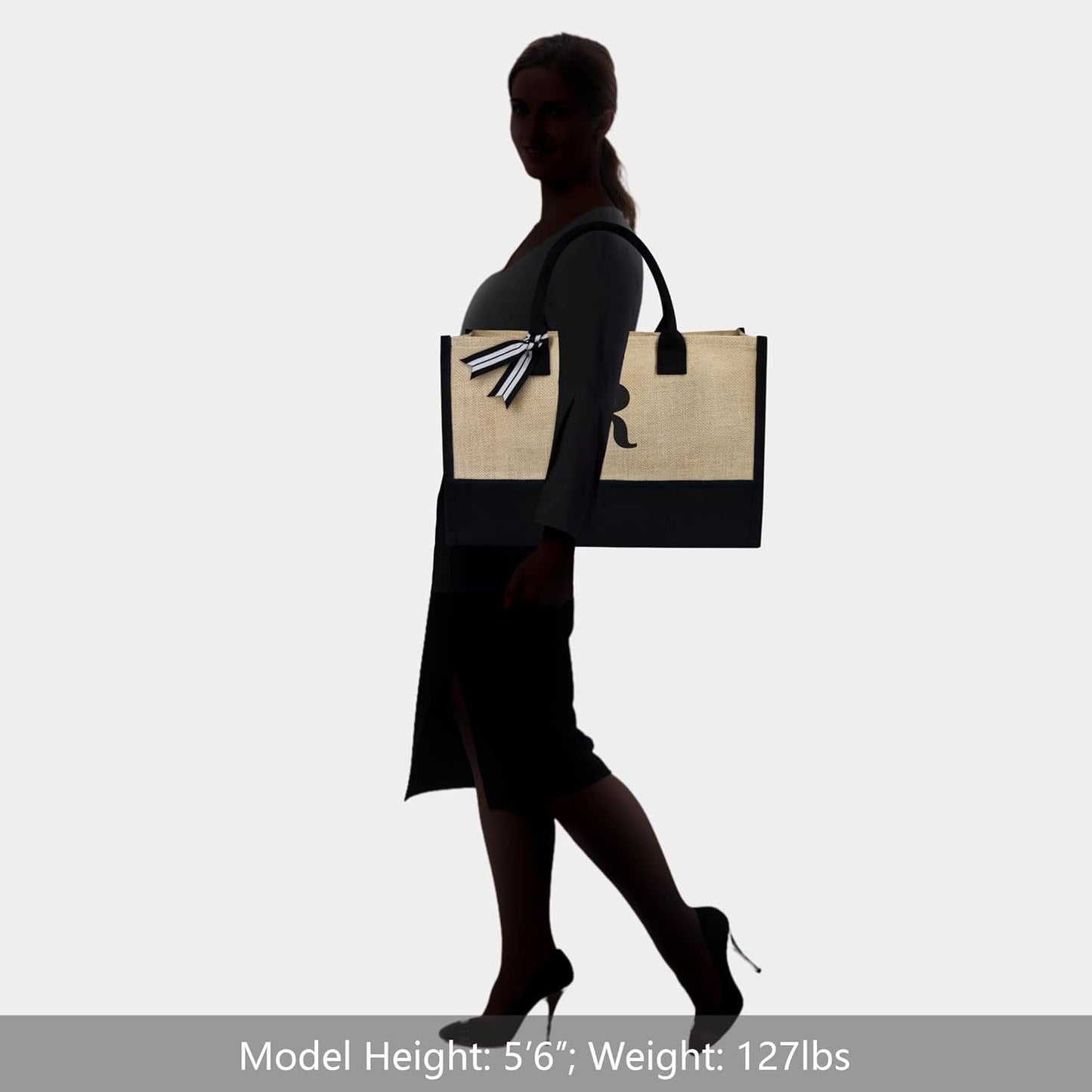 TOPDesign Initial Jute/Canvas Tote Bag, Personalized Present Bag, Suitable for Wedding, Birthday, Beach, Holiday, is a Great Gift for Women, Mom, Teachers, Friends, Bridesmaids (Letter R)