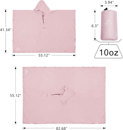 Coralrain Hooded Rain Poncho Lightweight Waterproof Unisex Raincoat Jacket with Pocket for Men Women Adult