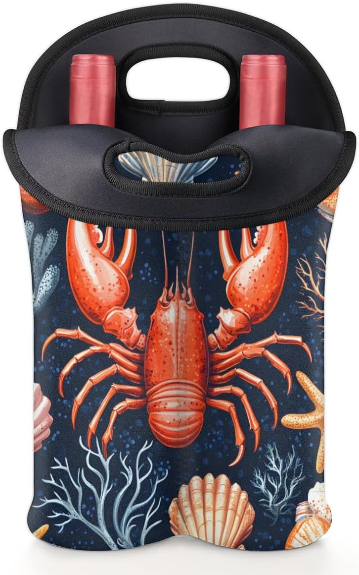 Neoprene Wine Tote, Bottle Carrier Gag Insulating Neoprene Thicker, Insulated Wine Bag for Travel Holds Two Bottles, Bottle Carrier Bags Protect the Bottles, Red Lobster